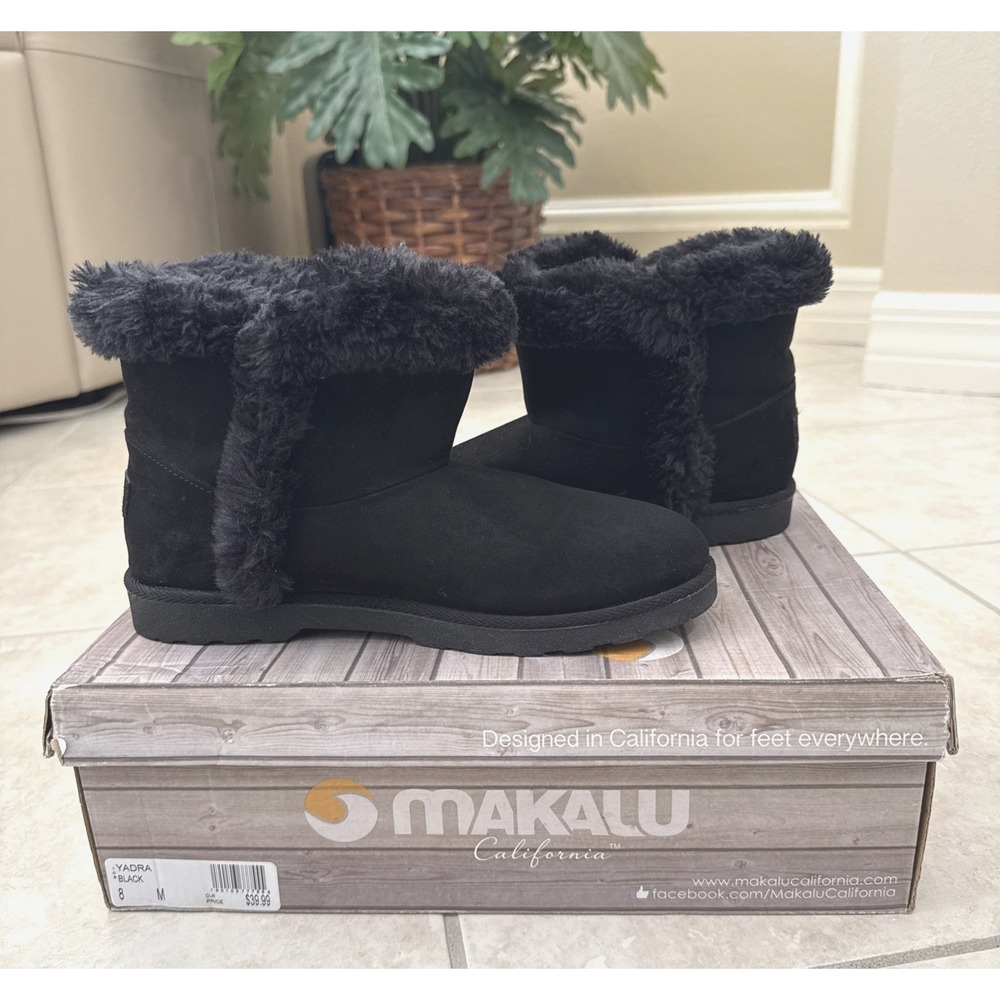 Makalu YADRA Black‎ Faux Suede & Fur Lined Ankle Boots Women's Size 8 Comfort